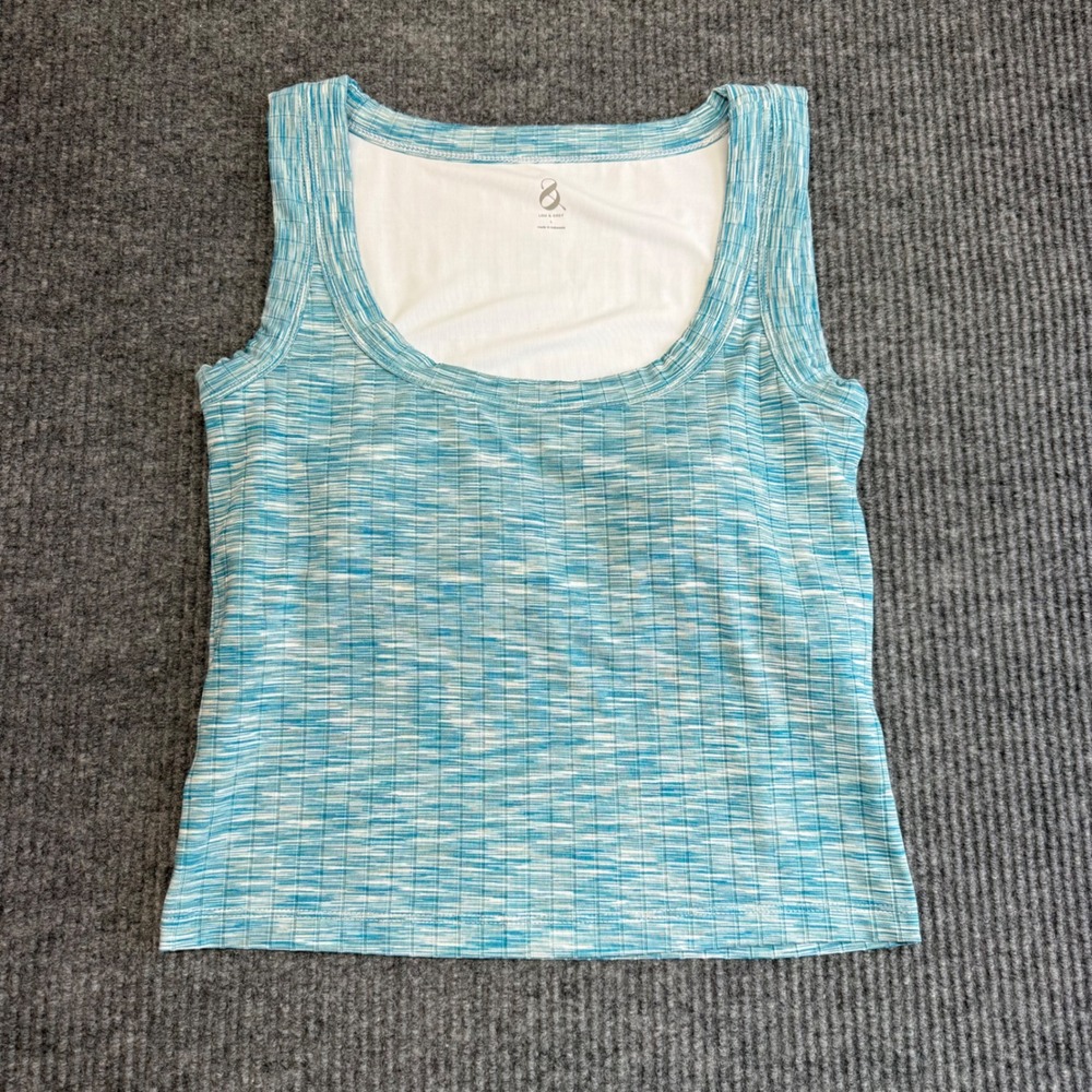 Blue Textured Tank Top Built In Bra Womens L Athleisure Soft Chic Lou & Grey